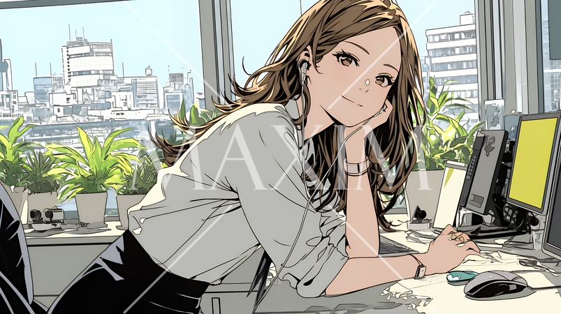 職場のデスクでパソコンに向かって仕事をしているビジネスウーマン