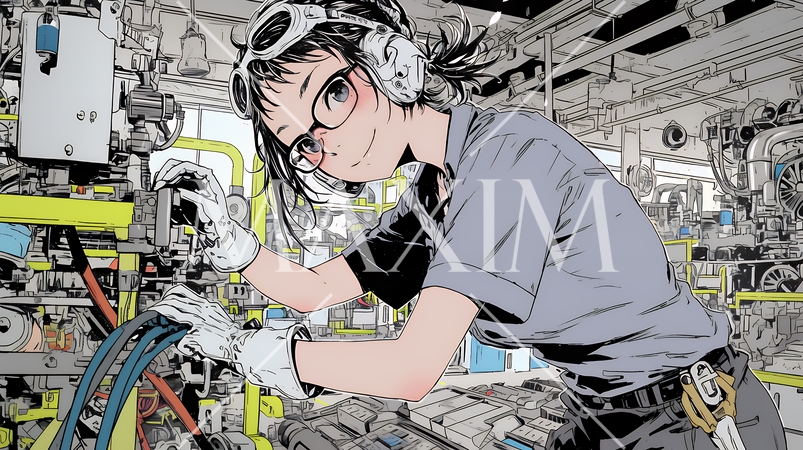 作業服を着た女性工場労働者