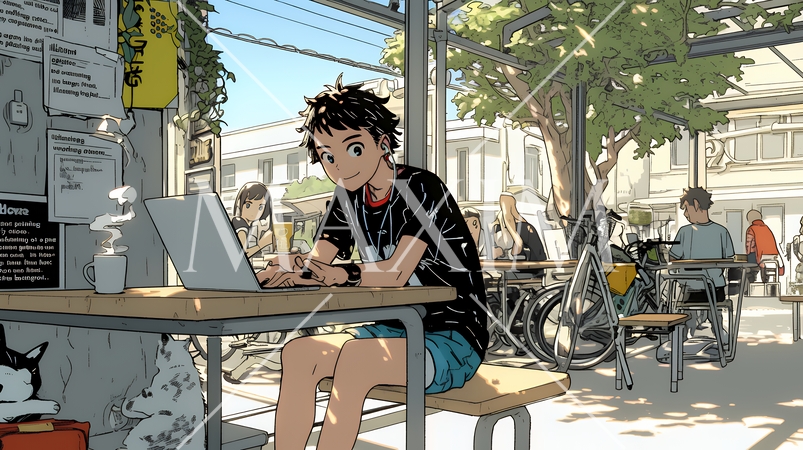 カフェでフリーランスや学生が仕事や勉強をしている