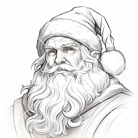 サンタクロース:白黒の線画の挿絵風