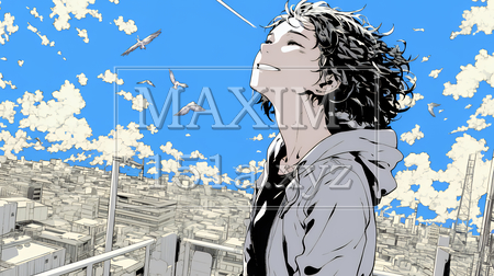 秋空を眺める若い女性のイラスト｜爽やかな秋・人物フリーイラスト（イラストID:7276552-18022）