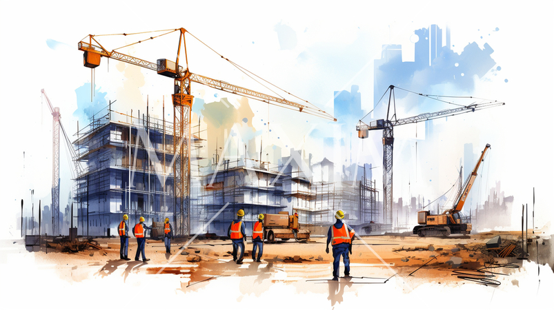 都心のビル建設現場、プロジェクト管理。