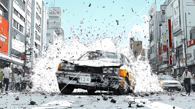 街中での自動車事故