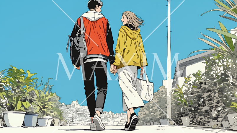 希望に満ちたライフスタイルを過ごす若いカップル：未来を見つめている