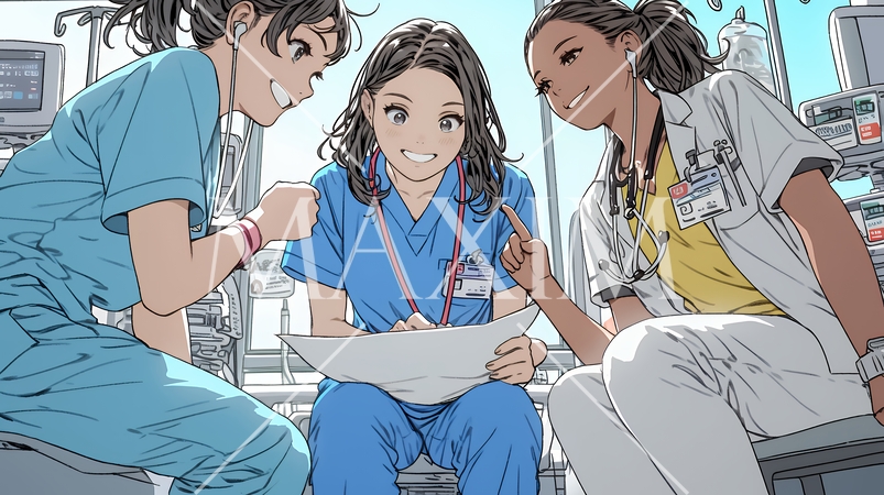 打ち合わせ（カンファレンス）に向かう看護師