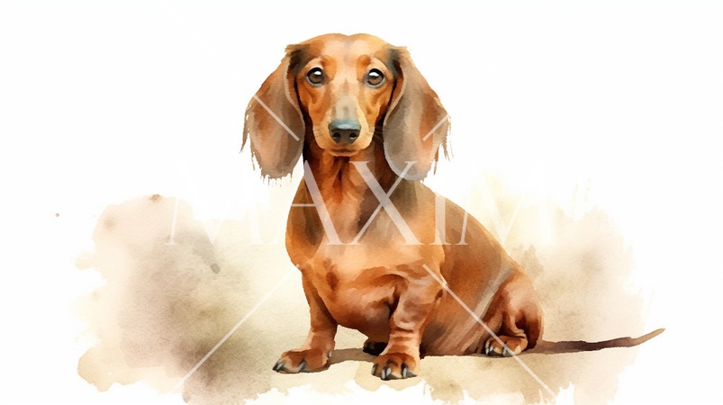 茶色毛のダックスフンドの水彩画