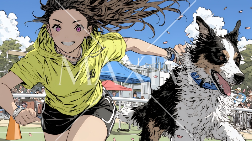 愛犬を調教している若い女性