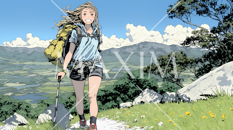 ソロハイキング（ソロ登山）を楽しんでいる若い女性