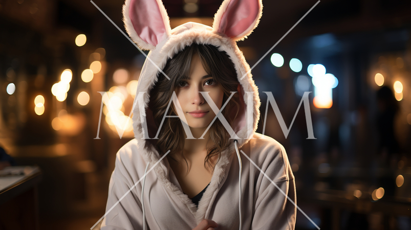 バニーガール：ウサギ耳のフードをかぶった女の子