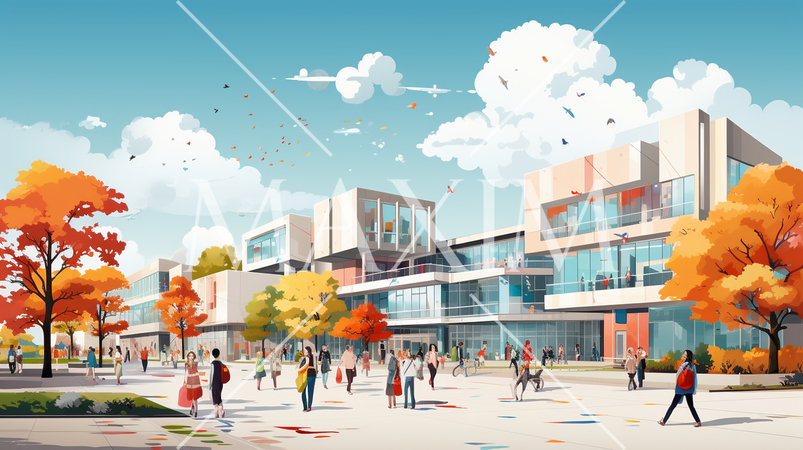 大学のキャンパスのイメージの水彩画