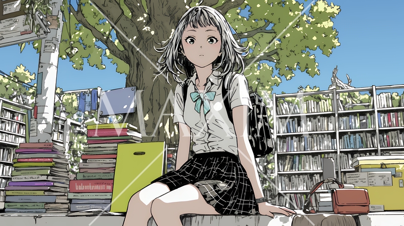 書店で本を選ぶ女子高生