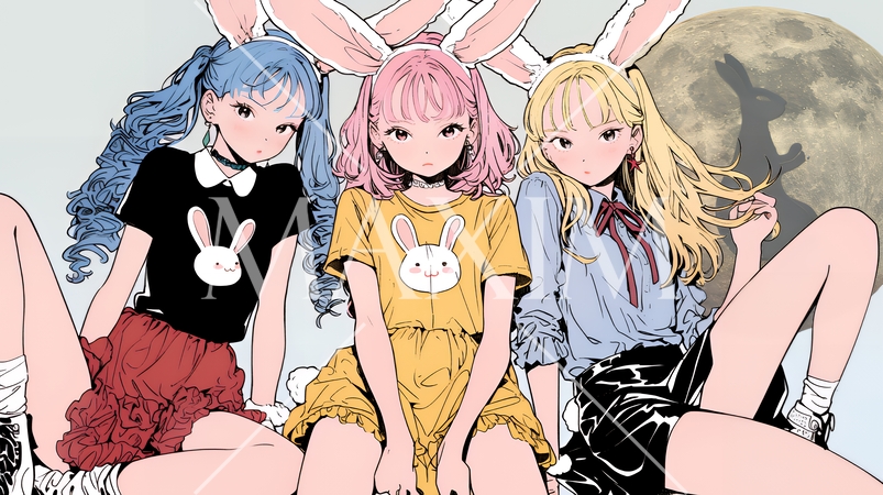 コギャルたちのお月見：ウサギ耳のコスプレで仲間とお祭り