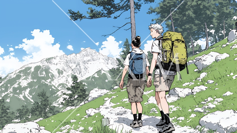 ハイキングを楽しんでいるカップル