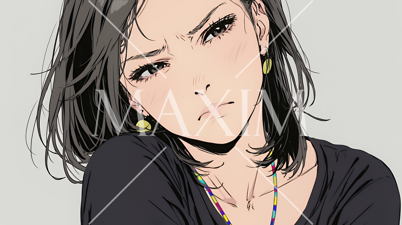 疑問や心配事、不快感、不満などを感じを感じて眉を潜めている若い女性