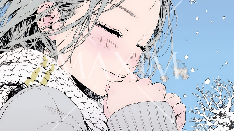 かじかんだ手に息を吹きかけて温めている若い女性