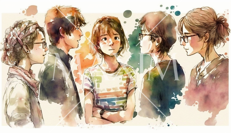 若者達の井戸端会議：談笑している様子