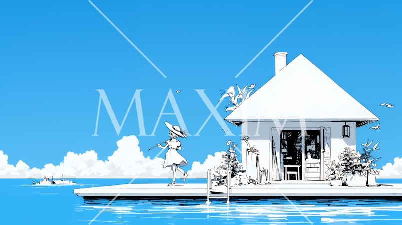 夏休みの思い出：ビーチハウスにお泊り（シンプルな色使い）