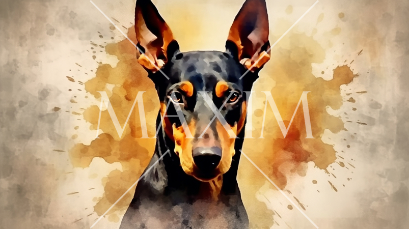 ドーベルマンの水彩画