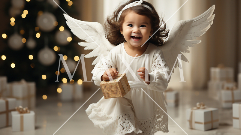 クリスマスプレゼントをもらって大喜びの少女