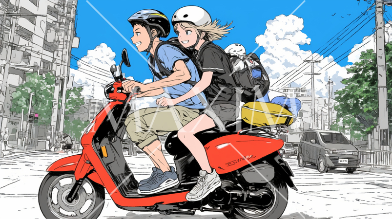 バイクでデート中のカップル