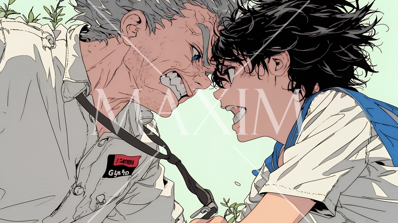 親子喧嘩：青年男子の息子と父親がいがみ合っている