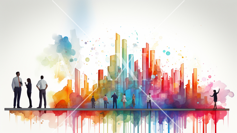 会社の成長と拡大のイメージ：新規市場への進出、成長ストラテジー。