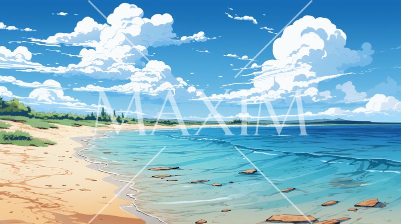 南国の島の浜辺と青い空のイラスト