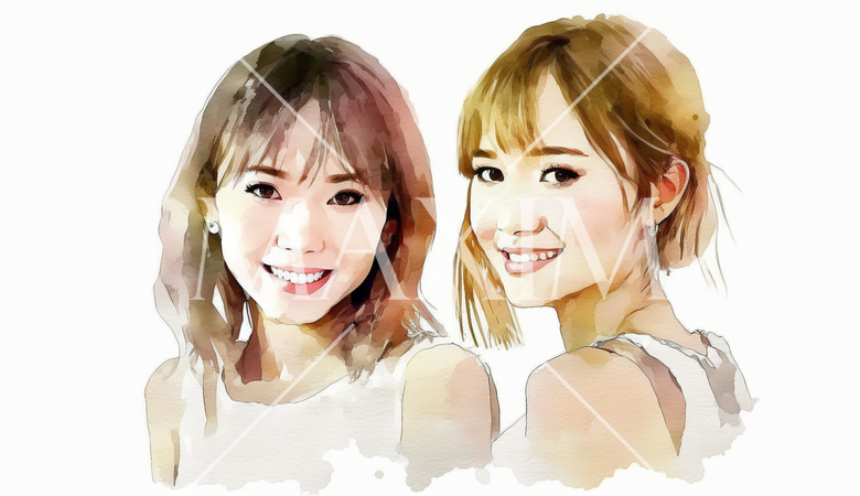 仲の良い女友達：水彩画