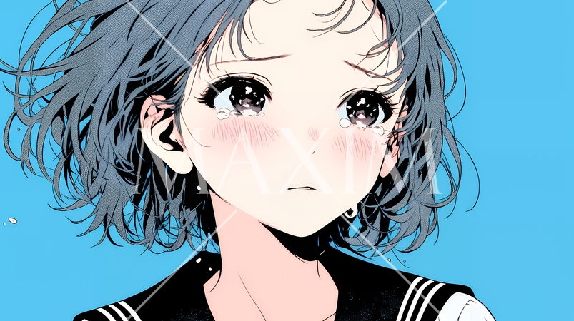 涙ぐむ制服姿の女子高生