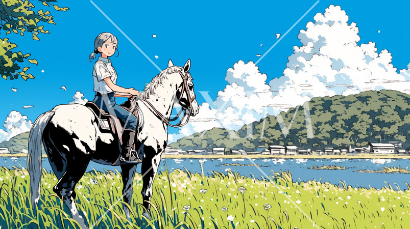 乗馬をしている若い女性