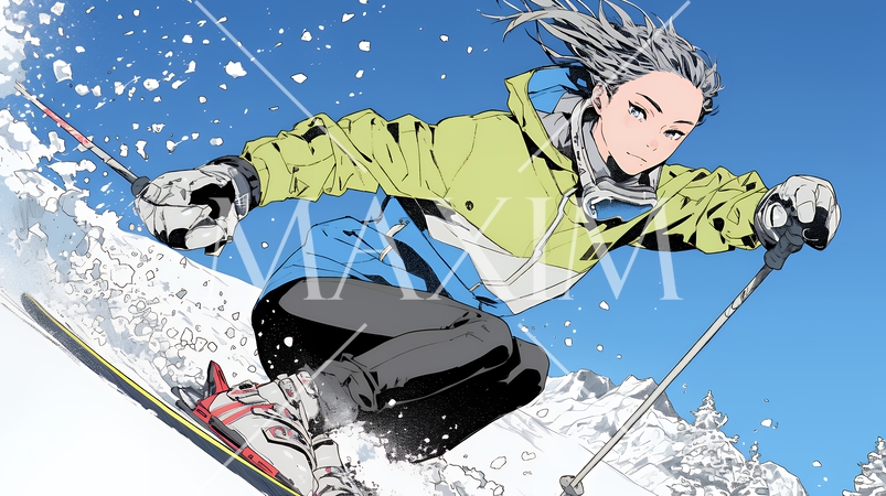 スキーを楽しんでいる若い女性