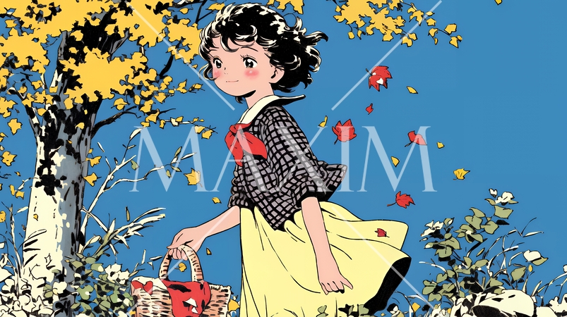 紅葉の小径を歩く少女