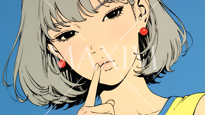 指を唇に当てて「シーShh」というジェスチャーをしている女性