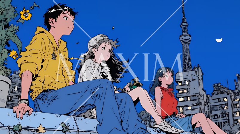 夜の街でたむろっているティーンエージャーたち