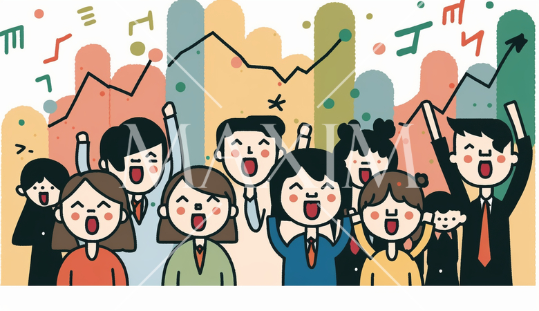 株価上昇に大喜びの人々：日経株価高値更新