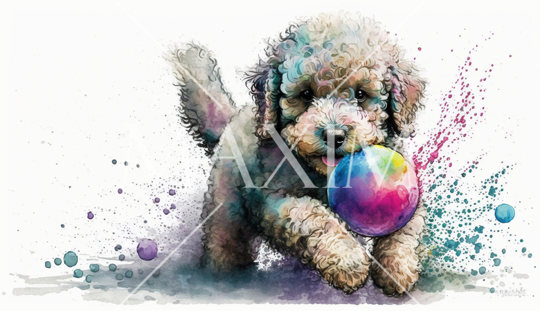 ボールで遊んでいるトイプードル