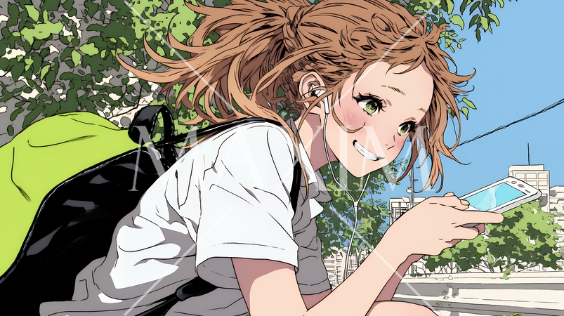 嬉しそうな表情でスマホを使っている女性