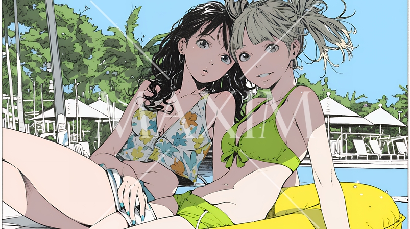 ビーチリゾートを満喫する若い女友達たち