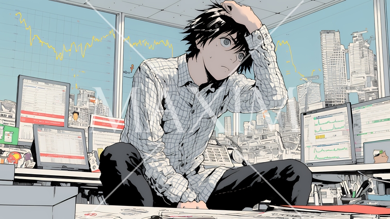 金融市場の急激な変動で頭を抱えている男性