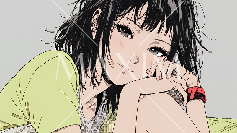 悲しげな目で微笑む（Smiling with sad eyes）若い女性