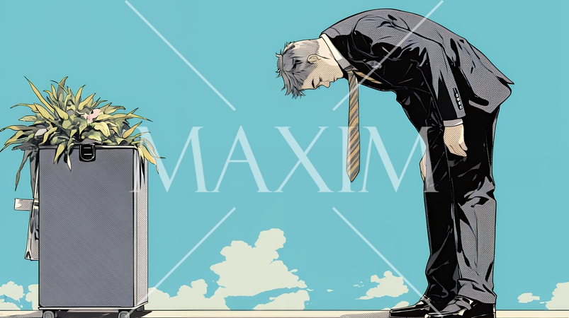 ミスやトラブルを反省してうなだれるビジネスマン｜落ち込む会社員のビジネスイメージイラスト