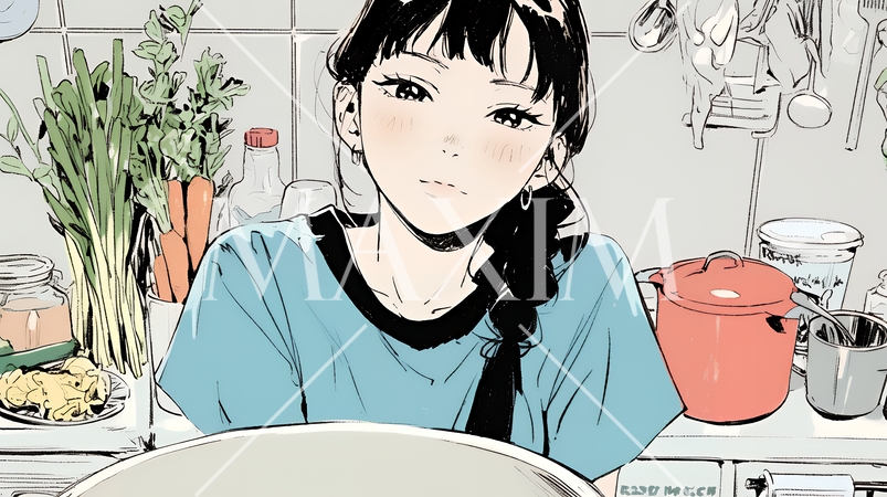 なれない料理に奮闘中の若い女性