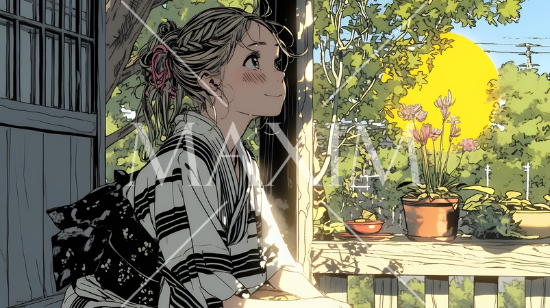 浴衣姿で夕涼みをしている若い女性