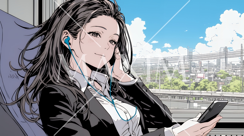 スマートフォンをいじくっている若いビジネスウーマン