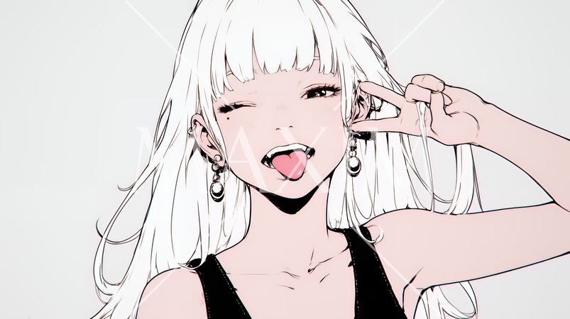 舌を出して陽気におどけている若い女性（シンプルな色使い）