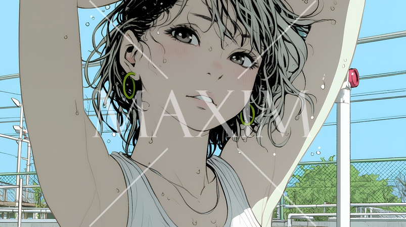 ヘアーシャワーの後の濡れ髪の若い女性