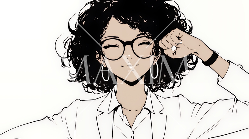 ガッツポーズ（拳を握って力強く）をしているビジネスウーマン（シンプルな色使い）