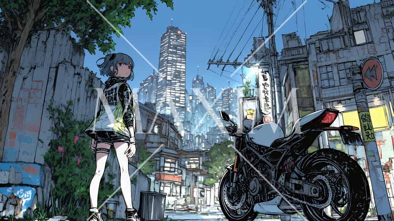 都会の治安の悪そうな場所にいる若い女性