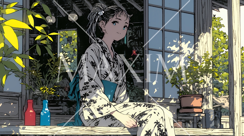 浴衣姿で夕涼みをしている若い女性