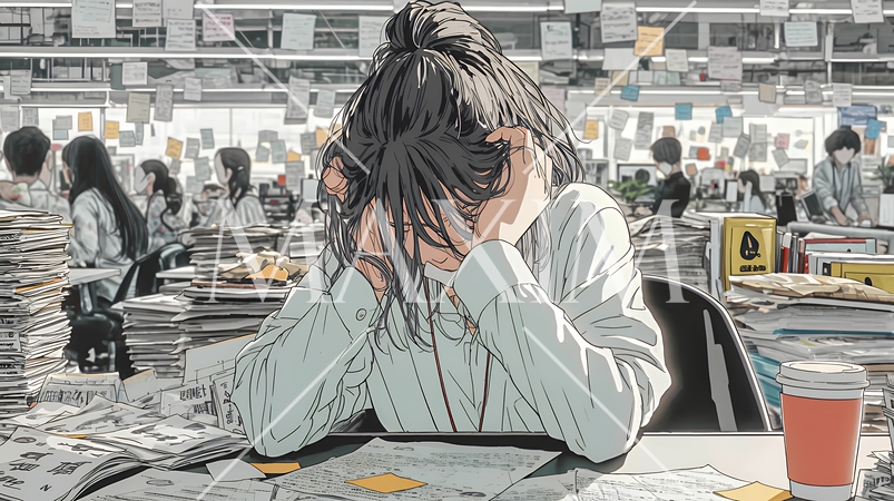 仕事で行き詰まって頭を抱えている女性